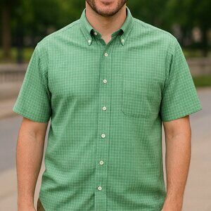 Izod Saltwater Mens Camp Shirt, Checkered Print, Size Lge